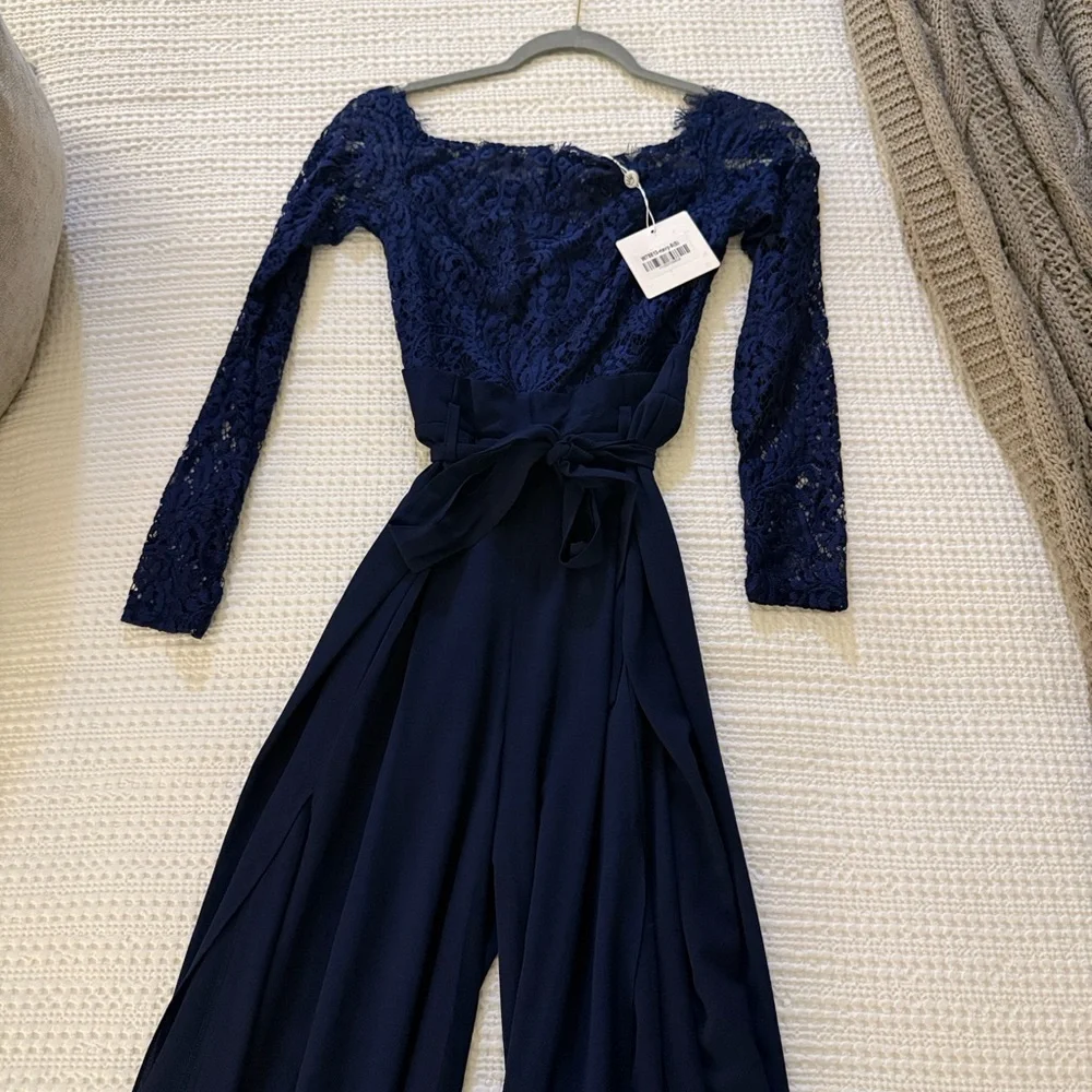 Elegant Navy Lace Jumpsuit - Picture 4 of 4